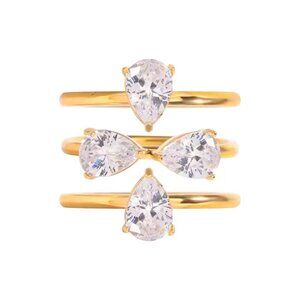 New 18K Gold Plated 3-in-1 CZ Pear Ring – Stackable Tarnish Free Statement